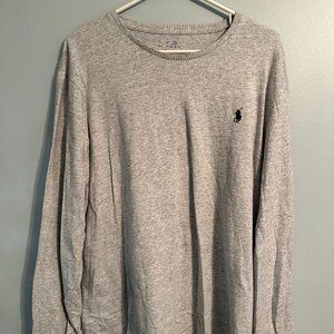 Mens Grey Polo Long Sleeve Shirt, Size Large